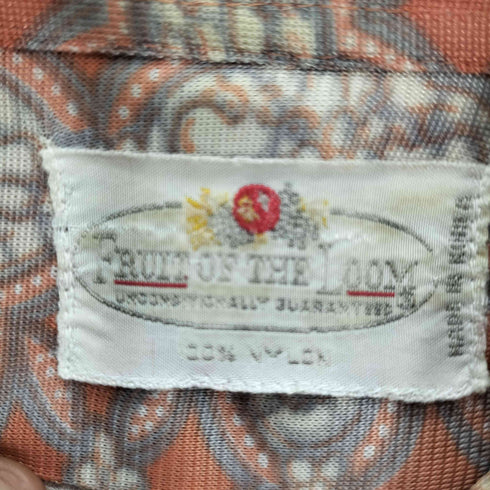 フルーツオブザルーム FRUIT OF THE LOOM 70S 韓国製 襟芯 デカ襟 シングルステッチ 総柄 レーヨン S/S シャツ メンズ import:M
