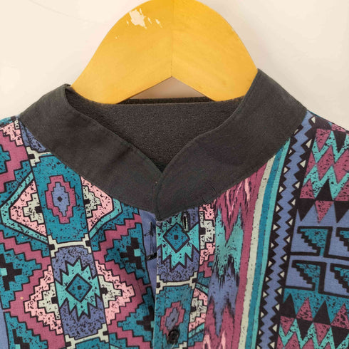 USA製 L/S 総柄ノーカラーシャツ メンズ