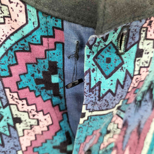 USA製 L/S 総柄ノーカラーシャツ メンズ