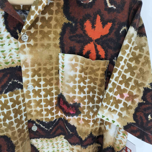 60-70S BUDO TAHITISHIRT バテイック 総柄 開襟 オープンカラー アロハ シャツ メンズ