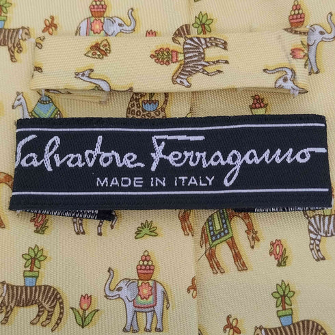 サルヴァトーレフェラガモ Salvatore Ferragamo イタリア製 シルク アニマルネクタイ メンズ