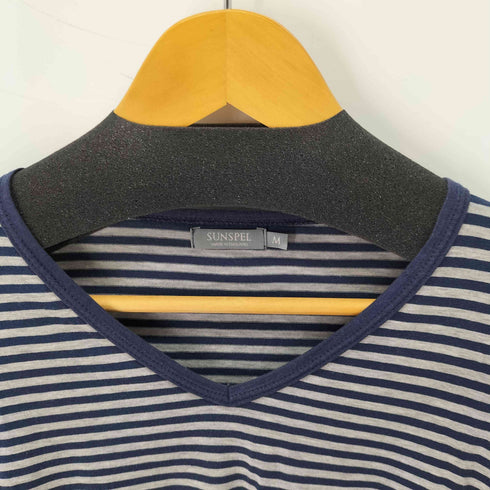 サンスペル Sunspel L/S Vネックボーダートップス メンズ JPN:M
