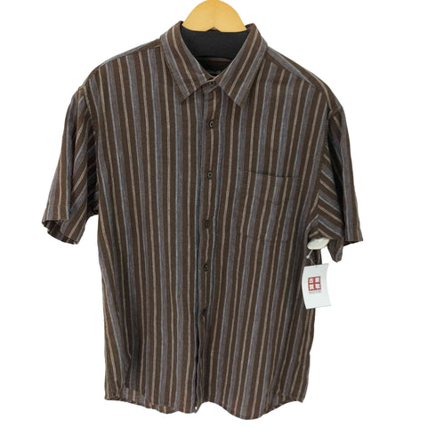 エディーバウアー Eddie Bauer 00S S/S リネン ストライプシャツ メンズ import:M