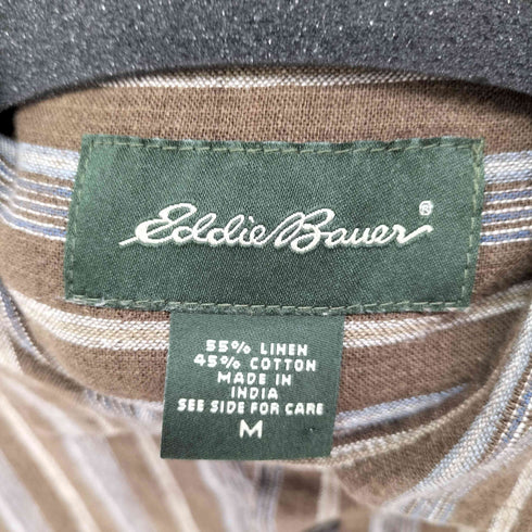 エディーバウアー Eddie Bauer 00S S/S リネン ストライプシャツ メンズ import:M
