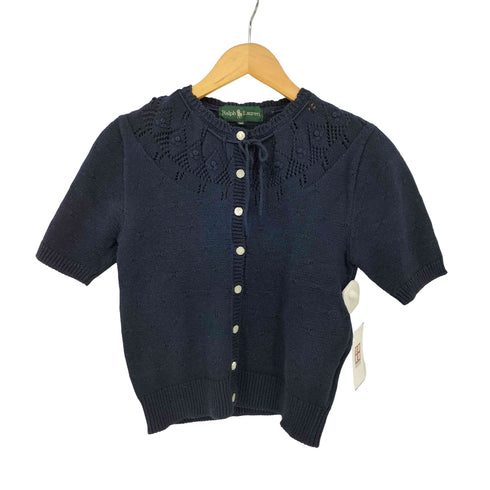ラルフローレン RALPH LAUREN 80s 緑タグ コットンリネン レースアップ 半袖カーディガン レディース import:M