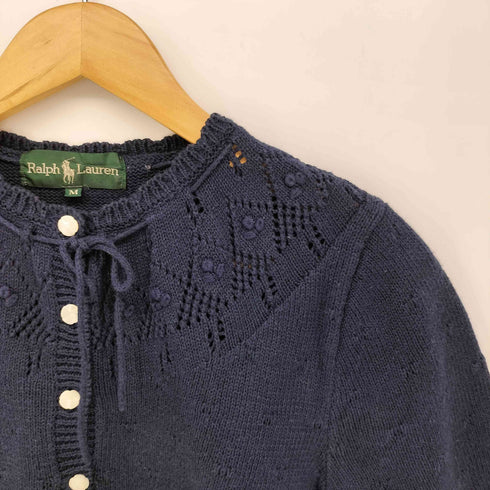 ラルフローレン RALPH LAUREN 80s 緑タグ コットンリネン レースアップ 半袖カーディガン レディース import:M