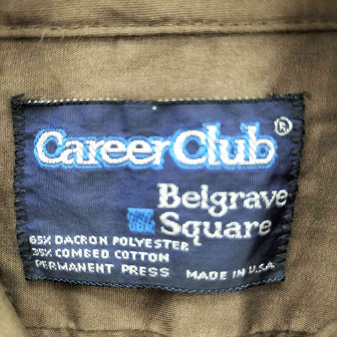 キャリアクラブ CAREER CLUB 80-90S USA製 BELGRAVE SQUARE デカ襟 襟芯 ポリコットン L/S レギュラーカラー シャツ メンズ