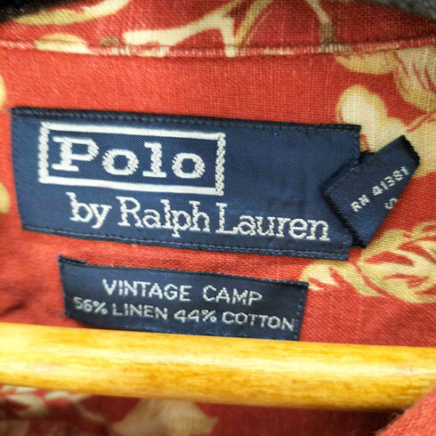 ポロバイラルフローレン Polo by RALPH LAUREN 90s VINTAGE CAMP S/S 総柄 リネン混開襟アロハシャツ メンズ JPN:L