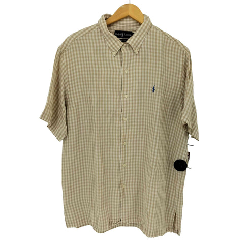 ラルフローレン RALPH LAUREN 90S BOB CAMP シルクリネン チェックシャツ メンズ import:L