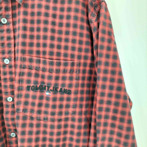 トミージーンズ tommy jeans ロゴ刺繍ワンポケットL/Sチェックシャツ メンズ import:L