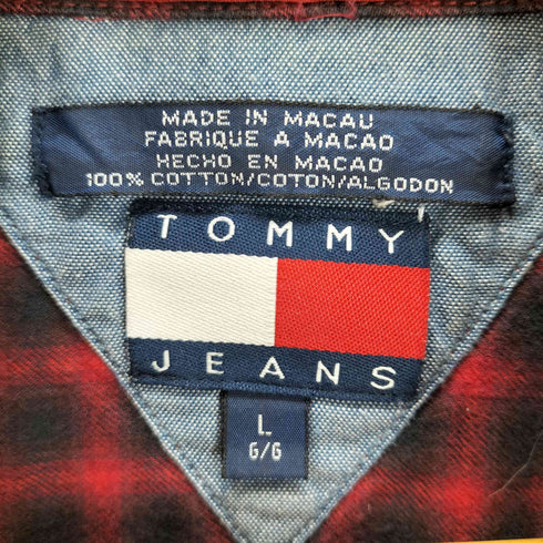 トミージーンズ tommy jeans ロゴ刺繍ワンポケットL/Sチェックシャツ メンズ import:L