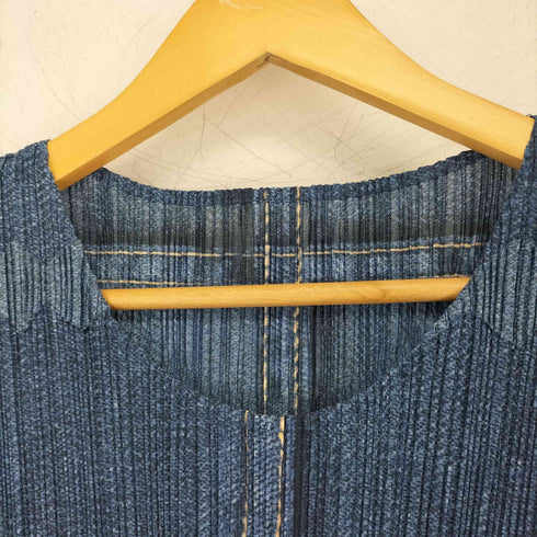 プリーツプリーズイッセイミヤケ PLEATS PLEASE ISSEY MIYAKE デニム転写プリント ノースリーブ プリーツワンピース レディース JPN:3