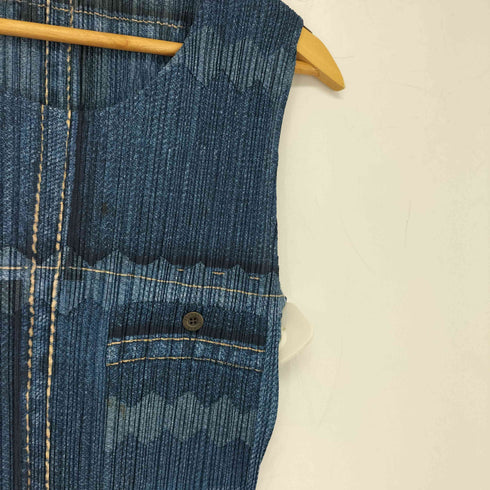 プリーツプリーズイッセイミヤケ PLEATS PLEASE ISSEY MIYAKE デニム転写プリント ノースリーブ プリーツワンピース レディース JPN:3