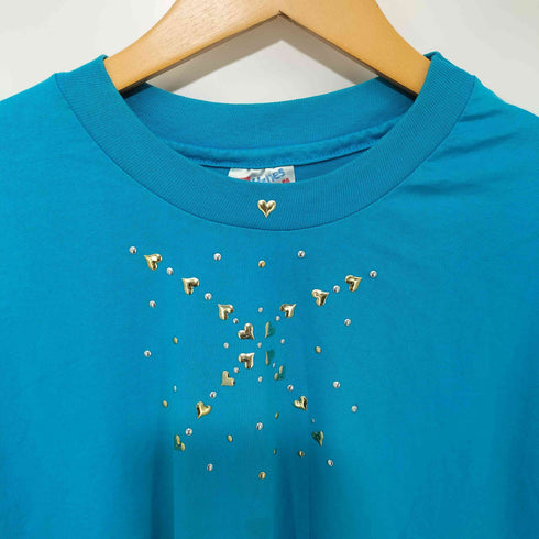90S USA製 HANESボディ スタッズ コットンポリ シングルステッチ S/S クルーネック Tシャツ メンズ import:L