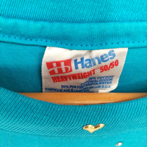 90S USA製 HANESボディ スタッズ コットンポリ シングルステッチ S/S クルーネック Tシャツ メンズ import:L
