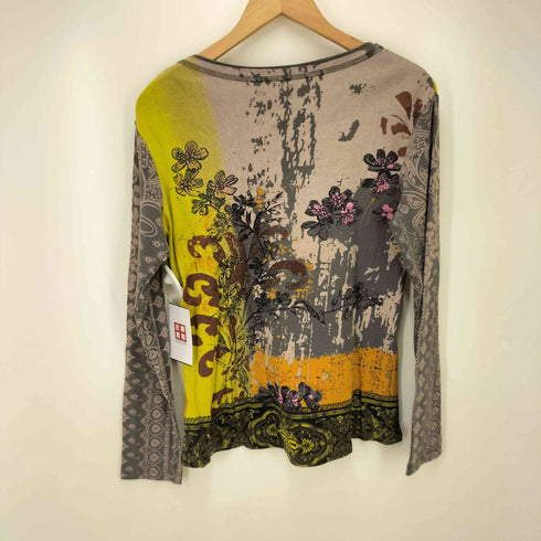 90S VANNILA SUGAR 総柄 ビジュー L/S クルーネック Tシャツ Y2K レディース