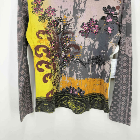 90S VANNILA SUGAR 総柄 ビジュー L/S クルーネック Tシャツ Y2K レディース