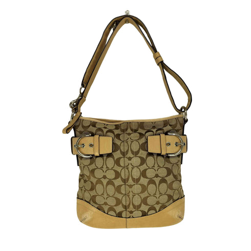 コーチ COACH シグネチャーロゴ バックルデザインレザー切替キャンバスショルダーバッグ レディース