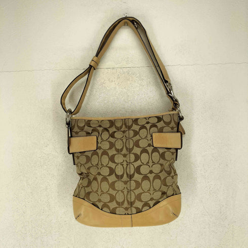 コーチ COACH シグネチャーロゴ バックルデザインレザー切替キャンバスショルダーバッグ レディース