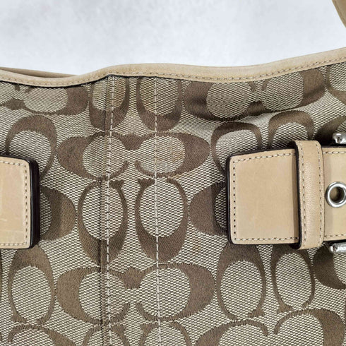 コーチ COACH シグネチャーロゴ バックルデザインレザー切替キャンバスショルダーバッグ レディース