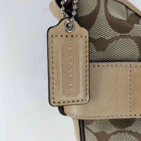 コーチ COACH シグネチャーロゴ バックルデザインレザー切替キャンバスショルダーバッグ レディース