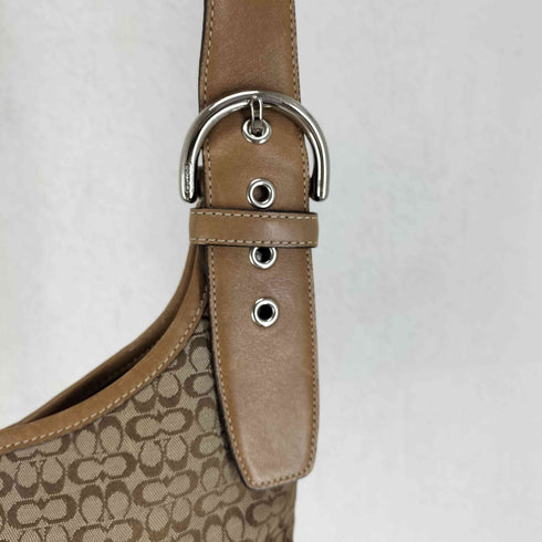 コーチ COACH マイクロシグネチャーロゴ レザー切替キャンバスショルダーバッグ レディース