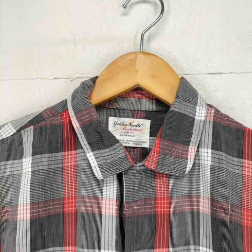 GOLDEN NEEDLE 50S~ ループボタン チェック柄コットン開襟シャツ メンズ 15-15 1/2