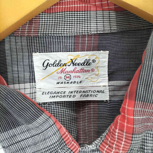 GOLDEN NEEDLE 50S~ ループボタン チェック柄コットン開襟シャツ メンズ 15-15 1/2