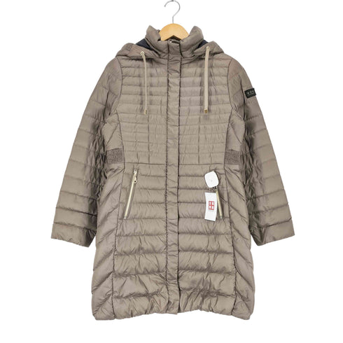 GLITZERN 袖ロゴフーデッドダウンコート レディース M