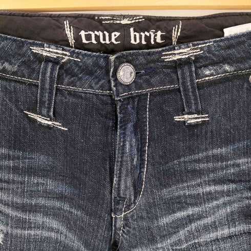 true brit Y2K 背面刺繍 ダメージ加工 フレア デニムパンツ メンズ 29×33