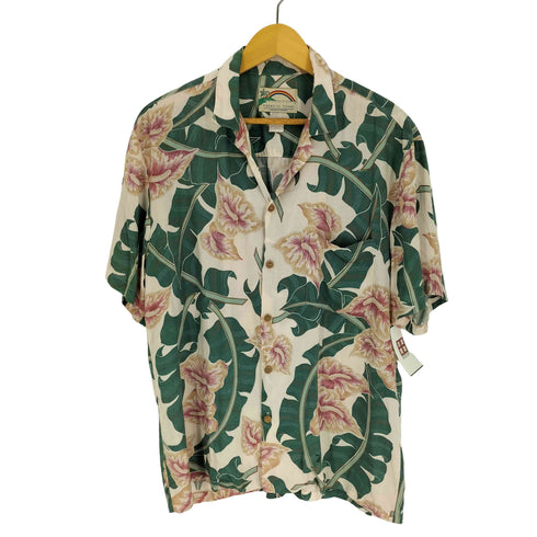 パラダイスファウンド PARADISE FOUND 90S ハワイ製 総柄 花柄 開襟 オープンカラー S/S アロハ シャツ メンズ import:L