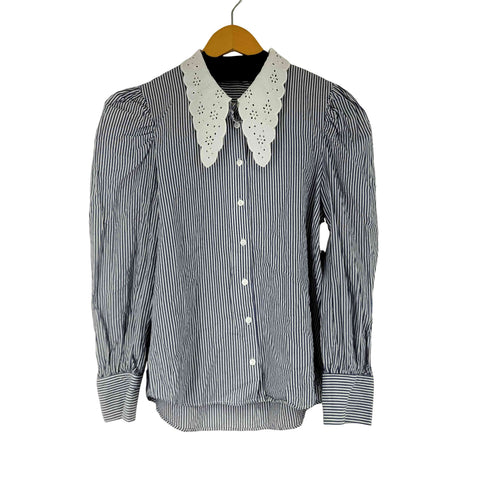 ザラ ZARA 襟フリル L/S ストライプブラウス レディース import:M