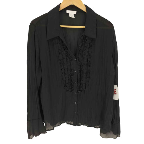 ワシントン worthington フリルタック ポリ シアー シャツ ブラウス レディース import:XL