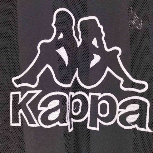 カッパ Kappa 90s ロゴ刺繍 ストライプ メッシュ Vネック Tシャツ メンズ import:M