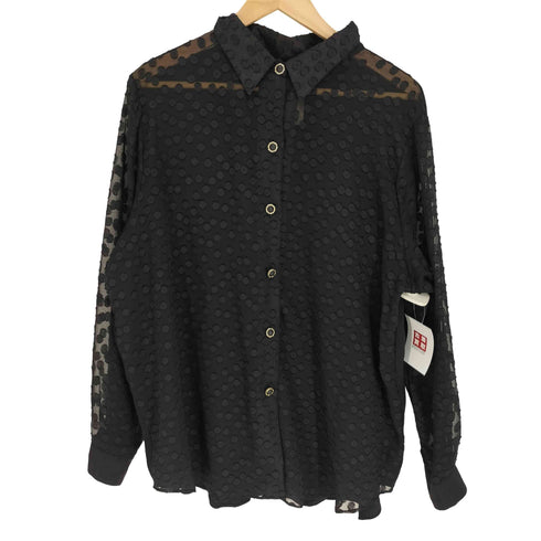 ジャクリーンスミス JACLYN SMITH メキシコ製 紙タグ 花ボタン ドット 総柄 L/S シアー シャツ ブラウス レディース 18W