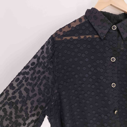 ジャクリーンスミス JACLYN SMITH メキシコ製 紙タグ 花ボタン ドット 総柄 L/S シアー シャツ ブラウス レディース 18W