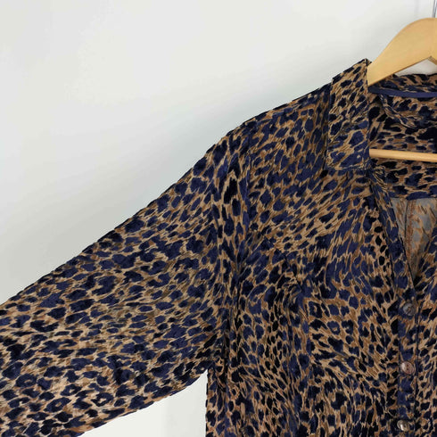 豹柄 レオパード ベロア シアー 切替 L/S シャツ ワンピース レディース