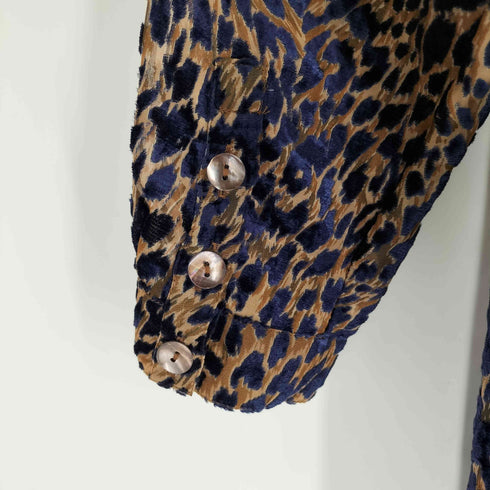 豹柄 レオパード ベロア シアー 切替 L/S シャツ ワンピース レディース