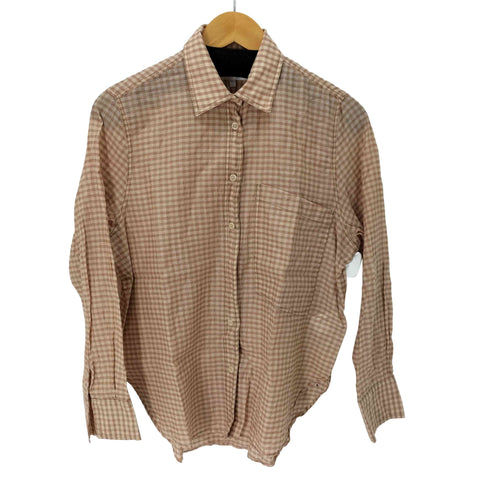 ザラ ZARA L/S シルク混 コットンチェックシャツ レディース import:XS