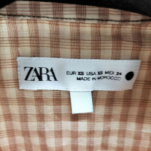 ザラ ZARA L/S シルク混 コットンチェックシャツ レディース import:XS