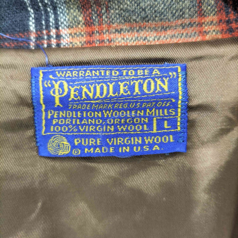 ペンドルトン PENDLETON 70S USA製 チェック柄 PURE VIRGIN WOOL くるみボタン ジャケット メンズ import:L