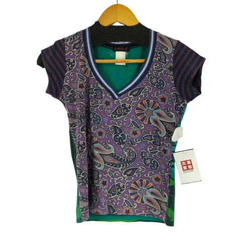 CUSTOC 00S 総柄 S/S VネックTシャツ レディース