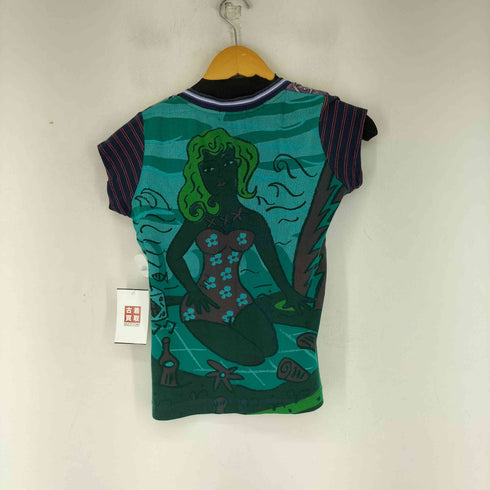 CUSTOC 00S 総柄 S/S VネックTシャツ レディース