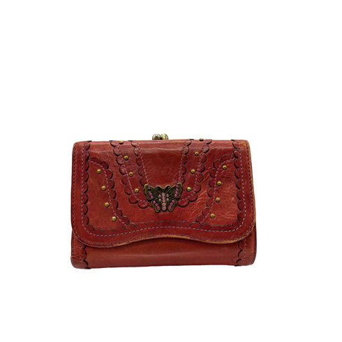 アナスイ ANNA SUI ロゴ刻印 バタフライデザイン ラインストーン がま口 メダリオン 3つ折り財布 レディース