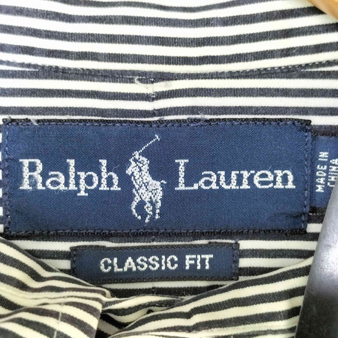 ラルフローレン RALPH LAUREN 90~00s CLASSIC FIT ポニー刺繍 ストライプ ボタンダウン 半袖シャツ メンズ import:L