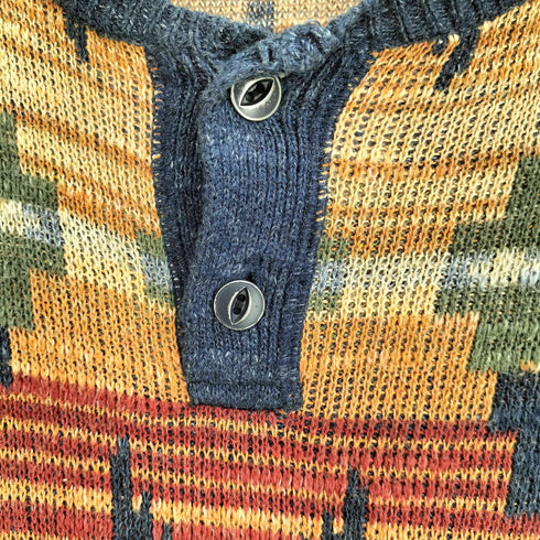 デニムアンドサプライ ラルフローレン DENIM & SUPPLY RALPH LAUREN ネイティブ柄 猫目ボタン ヘンリーネックコットンニットソー メンズ S