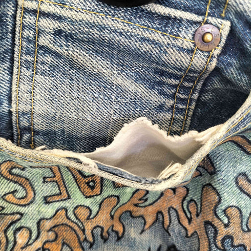 リーバイス Levis 復刻 702XX ボタン裏J22 BIG E シンチバック 赤耳 リメイク ペイント デニム メンズ