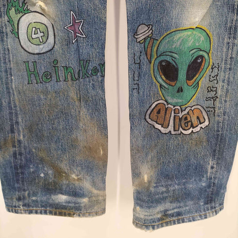 リーバイス Levis 復刻 702XX ボタン裏J22 BIG E シンチバック 赤耳 リメイク ペイント デニム メンズ