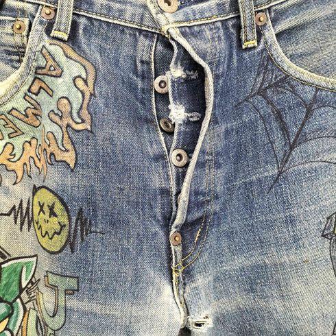 リーバイス Levis 復刻 702XX ボタン裏J22 BIG E シンチバック 赤耳 リメイク ペイント デニム メンズ