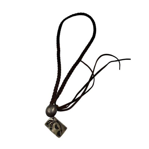 ポロラルフローレン POLO RALPH LAUREN 90S Silver 925 刻印 Native Necklace ネイティブ ネックレス コンチョボタン 編み込みレザー メンズ